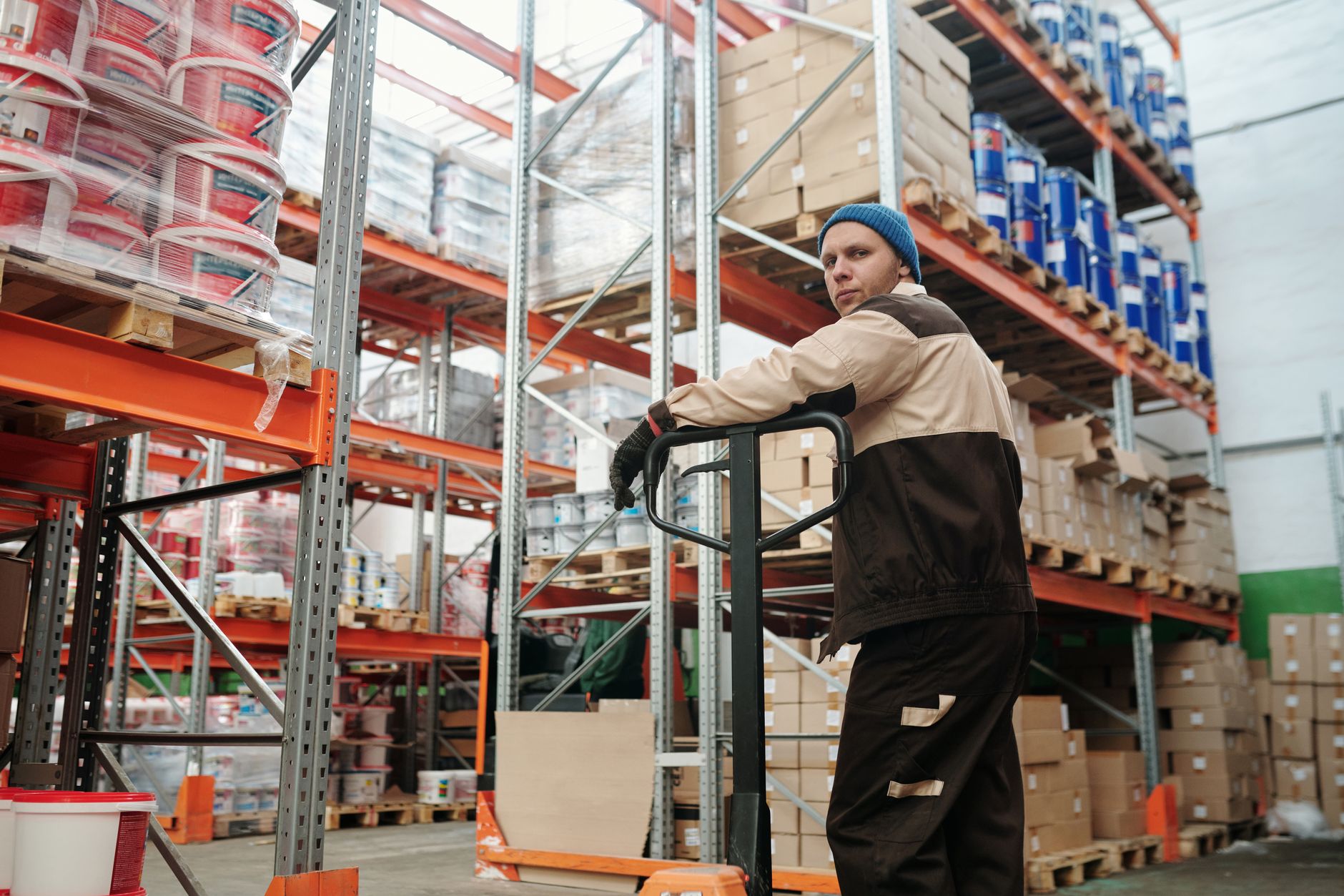 Warehouse racking stacked with goods